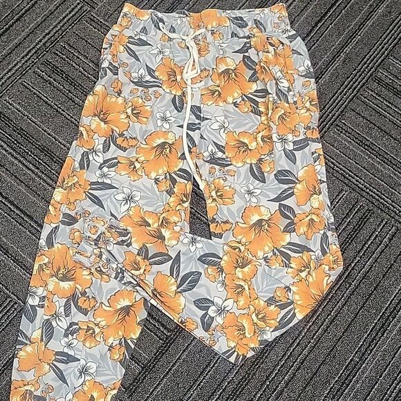 Urban Outfitters Orange and Gray Hawaiian Floral Print Pull on Joggers. Size S/P - Picture 1 of 3